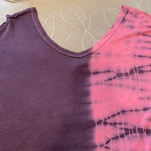 ~Freeloader~ Brownish Burgundy & Pink Tie-Dye U-Neck Top